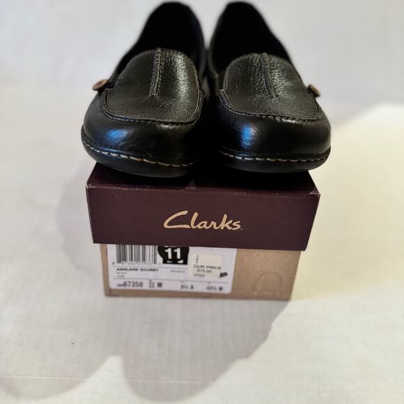 Clarks Women's 11M Black Ashland Scurry Clogs Slip On Leather Comfort Round Toe - Picture 1 of 15